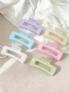 6pcs Spring Summer Sweet Matte Cracked Square Hollow Hair Clips, Simple Fresh Long Rectangle Claw Clips, Multi-Use for Daily and Beach Vacations