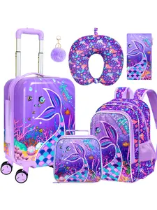 5-Piece Luggage for Girls – Adorable Hardshell Kids Suitcase with 360° Spinner Wheels, Lightweight Airline-Approved Carry-On (16") Set for Travel, Sweetheart Purple, Cute Backpack