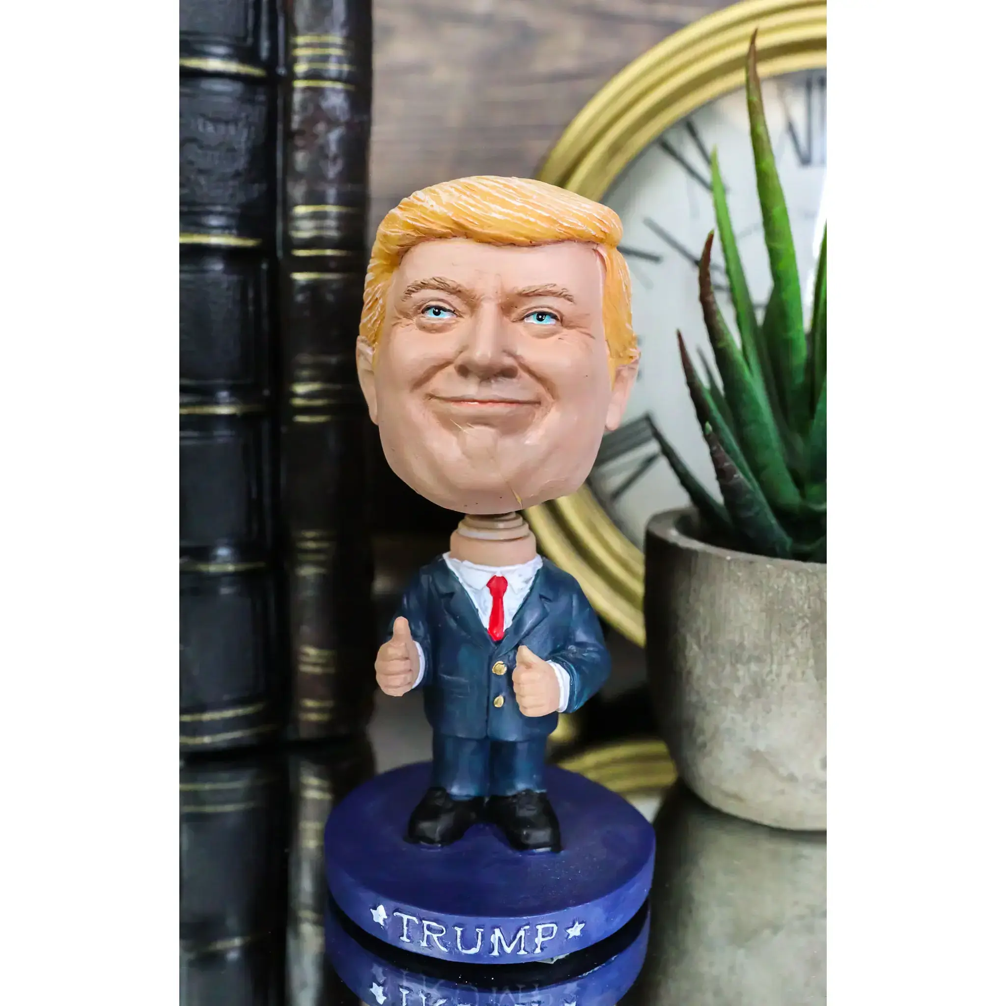 Ebros USA President Donald Trump Bobble Head Figurine - Red Tie & Suit, Thumbs Up Pose, Engraved Name, Bobbling Head, 4.25" Tall, 2.25" Deep, Round Base Home Decor Sculpture, Collector Gift, None