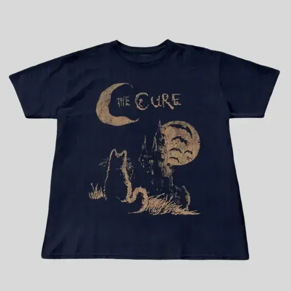 The Cure cat shirt, 90s alt indie rock tee, perfect music and cat lover gift zjy08