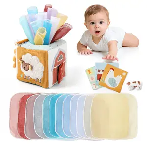 let's make Baby Tissue Box Toy, Farm Montessori Sensory Toys 6-12 Months, Play Silks & Crinkle Tissues with 3D Corduroy, Mirror, Squeaky Cow & Travel Clip - Fine Motor Skills Baby Girl Boy Gifts Mothers Day Gift Summervibes