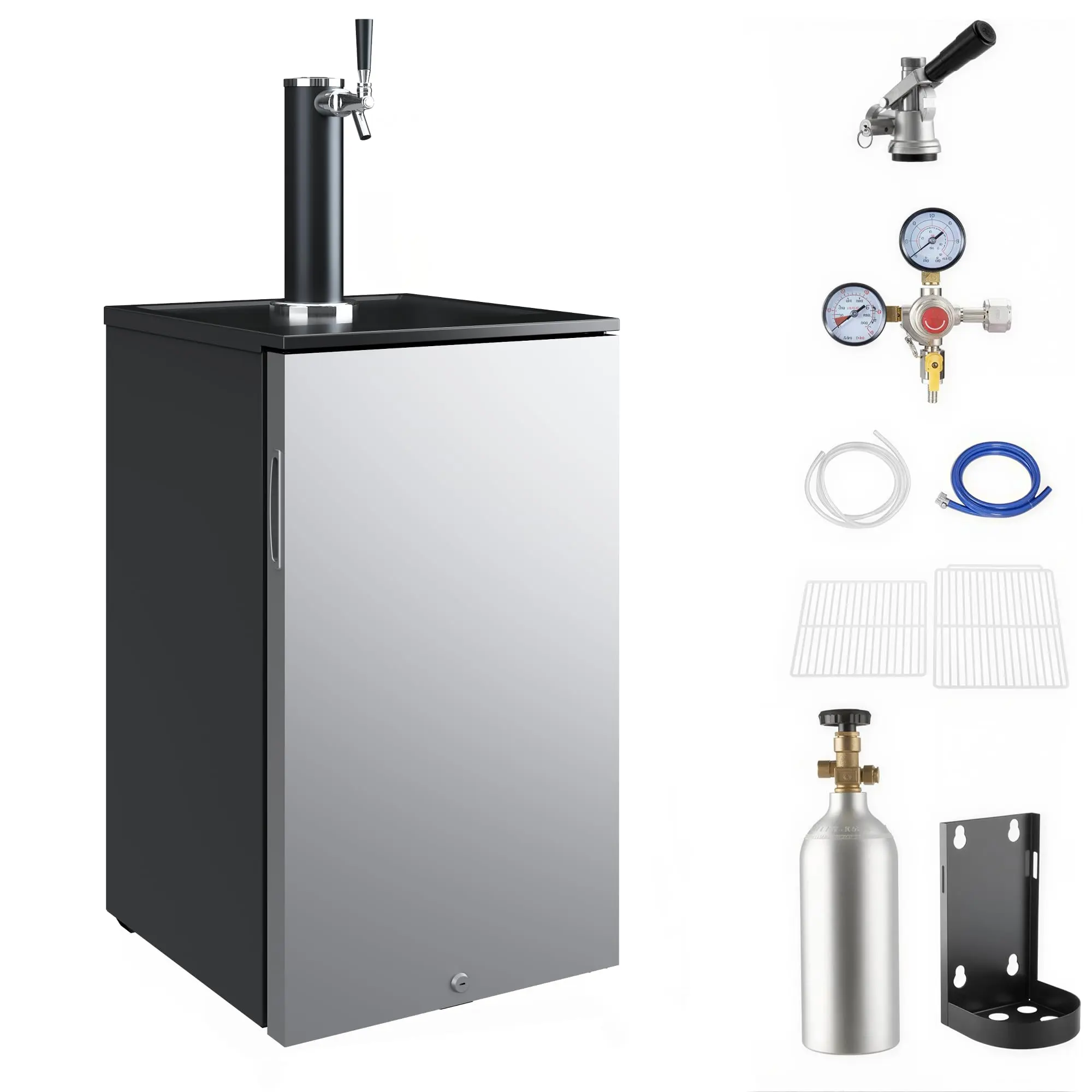 Garvee Single-Tap Beer Kegerator Draft Beer Dispenser - 3.3 Cu Ft (92L) Keg Refrigerator, Compact Beverage Cooler, Imitation Stainless Steel Door - For Home Bar & Parties
