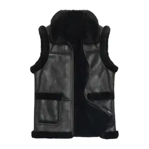 Men's Black Sheepskin Leather Vest with Sherpa Lining by Hide Crafts