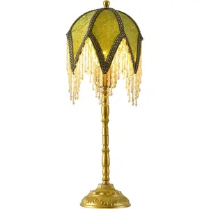 Victorian Beaded Fringe Table Lamp | Emerald & Gold Vintage Luxury