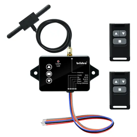 Briidea Hydraulic Trailer Controller - 100ft Wireless Dump Trailer Remote Control, Pre-Paired Upgraded Model with Extra Remote, 3.2ft Antenna, 9V Low Voltage Protection/Cut-Off, Adhesive Installation, 3-Wire/4-Wire Compatibility, Truck Cab Access, 100Ft W