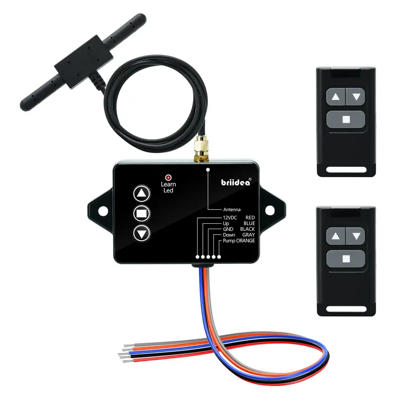 Briidea Hydraulic Trailer Controller - 100ft Wireless Dump Trailer Remote Control, Pre-Paired Upgraded Model with Extra Remote, 3.2ft Antenna, 9V Low Voltage Protection/Cut-Off, Adhesive Installation, 3-Wire/4-Wire Compatibility, Truck Cab Access, 100Ft W