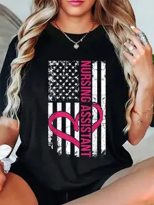 100% Cotton Nursing Assistant Nurse Flag Gift Women Or Male CNA Nurses T-Shirt