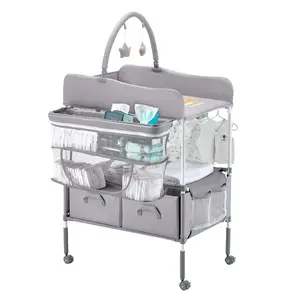 VEVOR Baby Changing Table, Foldable Diaper Change Station with Side Basket, Adjustable Height Portable Changing Table with Lockable Wheels, Multi-Functional Storage Organizer Nursery, Light GrayVEVOR Super Brand Day