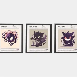 Gastly Haunter Gengar Poster, Japanese Style Anime Decor, Living Room and Bedroom Wall Art, Unframed Print