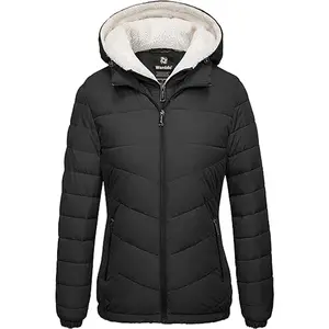 Women's Quilted Winter Coats Hooded Warm Puffer Jacket with Fleece Hood Womenswear Tops  Lady Underwear Lady