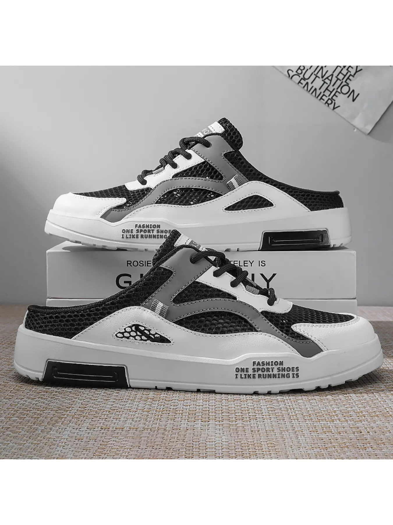 Men's Large Size Half Slippers New Comfortable Breathable Mesh Hollow Out Open Sandals, Stylish Casual Footwear for Daily Wear, Casual Slipper Shoes, Open Toed Slippers, Slides Men, Trendy Casual Slippers, Fashion Slippers