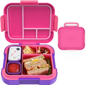Bento Lunch Box for  - Large 4.8 Cups Lunch Container with 2 Modular Containers - 4 Compartments, Leak-Proof, Portable Handle, Microwave/Dishwasher Safe (Fuchsia/Purple)