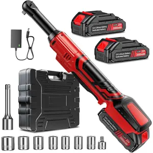 21V Electric Ratchet Wrench Set,60FT-LBS (80N.m) Extended Cordless Ratchet Wrench with 2x 2.0Ah ,3/8" 400 RPM Variable Speed Power Ratchet Driver Set with 7 Sockets,1/4 Adaptor, 3"Extension Bar