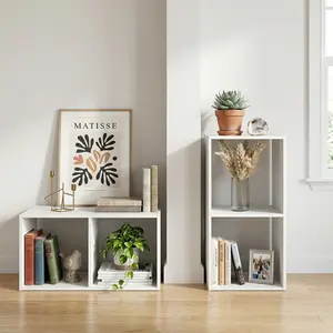 Endearing Limons Wooden Thick Border 2-Cube Storage Organizer, Reversible Open Back Bookcase with Anti-Tipping Device, Multipurpose Cube Shelf for Home Office, Bedroom, Living Room, Study & Nursery
