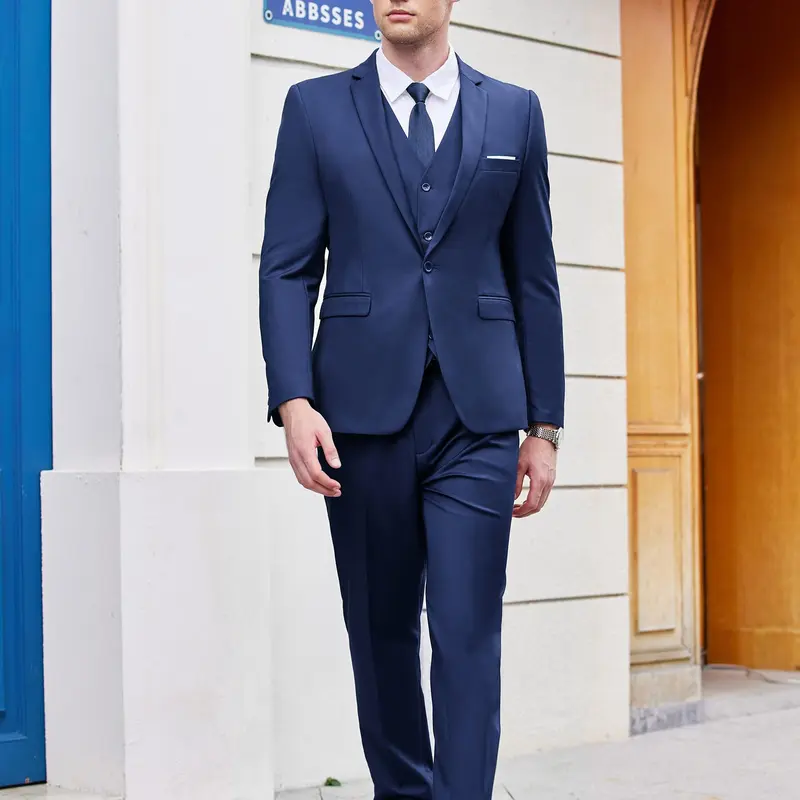 COOFANDY Men's 3 Piece Wedding Suit Set One Button Slim Fit Jacket Blazer Vest Pants Set Groom Prom Tuxedo Suits