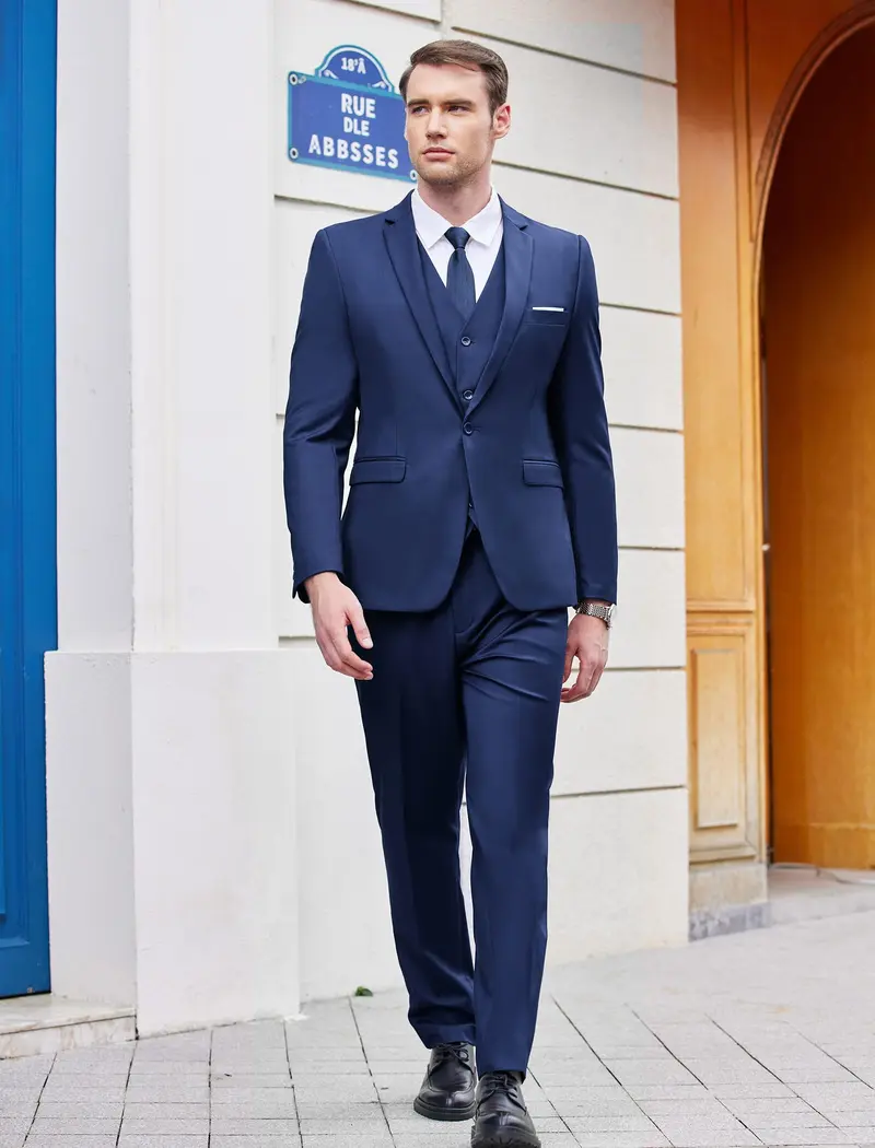 navy prom dress with grey tux Dark Gray Men's Tailored Fit Single Breasted One-button 2 Pieces Prom Wedding Suits Red main image 0