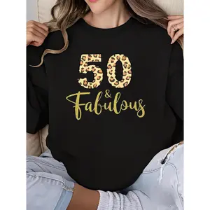 Women's 50th Birthday Sweatshirt - 50 and Fabulous Crew Neck Long Sleeve Party Outfit - Fun Celebration Gift for Her - Cute Printed Design for Women's 50th Birthday Party
