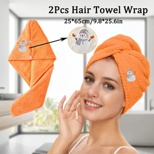 Set of 2 Microfiber Hair Towels for Christmas, Measuring 25*65Cm/9.8*25.6In, Featuring a Lattice Openwork Design That Is Fluffy, Soft, Breathable, And Quick-Drying. Embroidered with Snowman, These Make Great Christmas Gifts Are Ideal turban compress towel