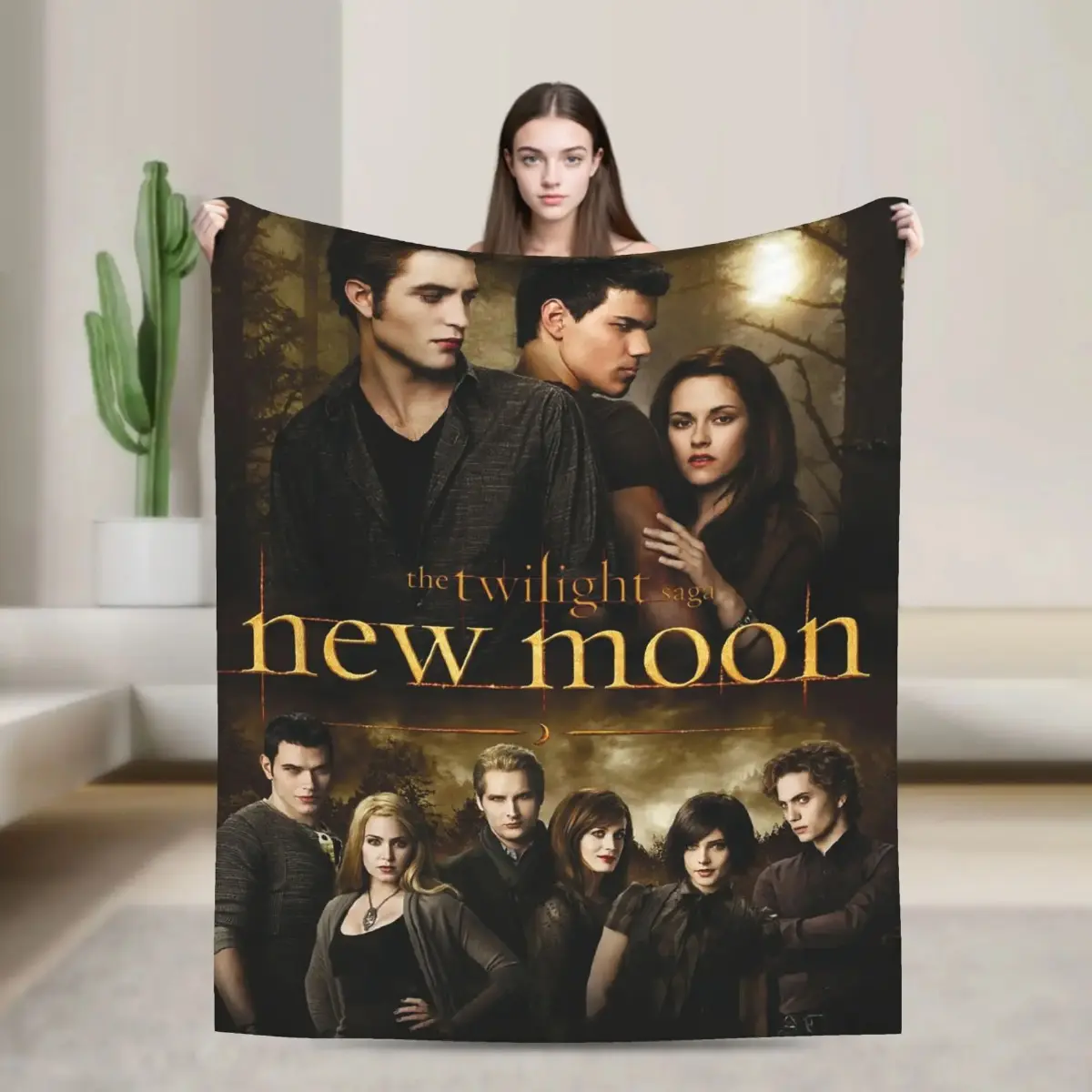 The Twilight Saga Edward Bella Jacob Blanket, Plush Character Throw with Soft Flannel Vampire Movie Collage Art for Moody Bedrooms, Romantic Series Marathons, Midnight Naps, Teen Lounges and Nostalgic Fan Displays
