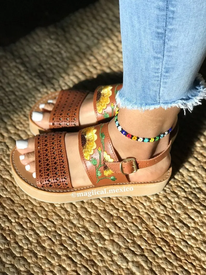 Huarache Sandal Sunflower open toes/ Huarache wedges sunflower/   huarache platforms sunflower/ huarache sandal sunflower/ women sandal