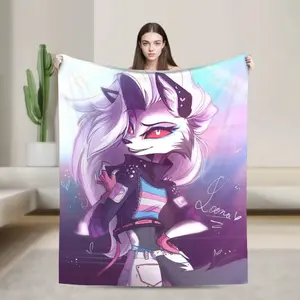 Loona Anime Fleece Throw Blanket Soft Rug for Travel Bed Helluva Boss Plush Warm Cozy Wrap