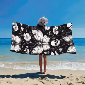 1PC Gothic Skull  Moth Print Beach Towel - Soft, Lightweight, Suitable for Travel, Swimming, Surfing, Yoga, Camping, Beach Accessory Beach Blanket Absorbent Breathable Towel