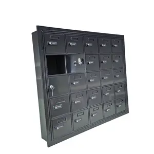 FixtureDisplays® Recess Wall Mount Cell Phone Storage Locker, 25 Doors, Front Admin Access, Resettable Combination Locks 37.4" Wide x 5" Deep x 31.3" Tall Black 19155-25ASC-NF