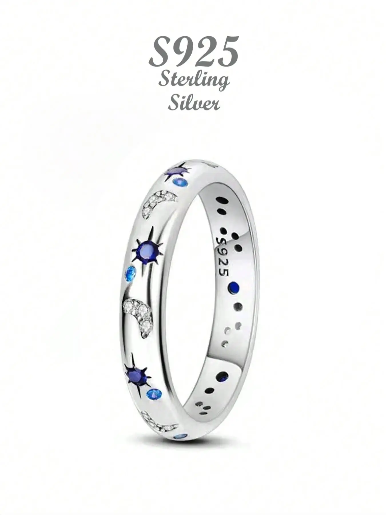 S925 Sterling Silver Fashion Star & Moon Design Ring, Fashion Jewelry for Party, Daily Clothing Decor, Trendy All-match & Exquisite Jewelry for Gift