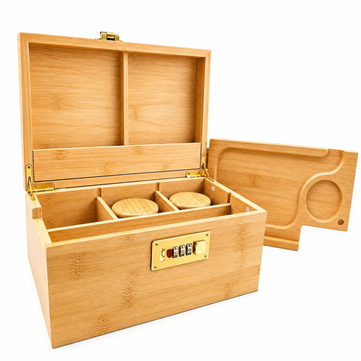 SINKZAICO Eco-Friendly Bamboo Rectangle Storage Box - Lockable Handmade Wooden Gift Chest with Removable Dividers, Compartments & Accessories, Modern Present for Mother's Day, Housewarming (Wood)