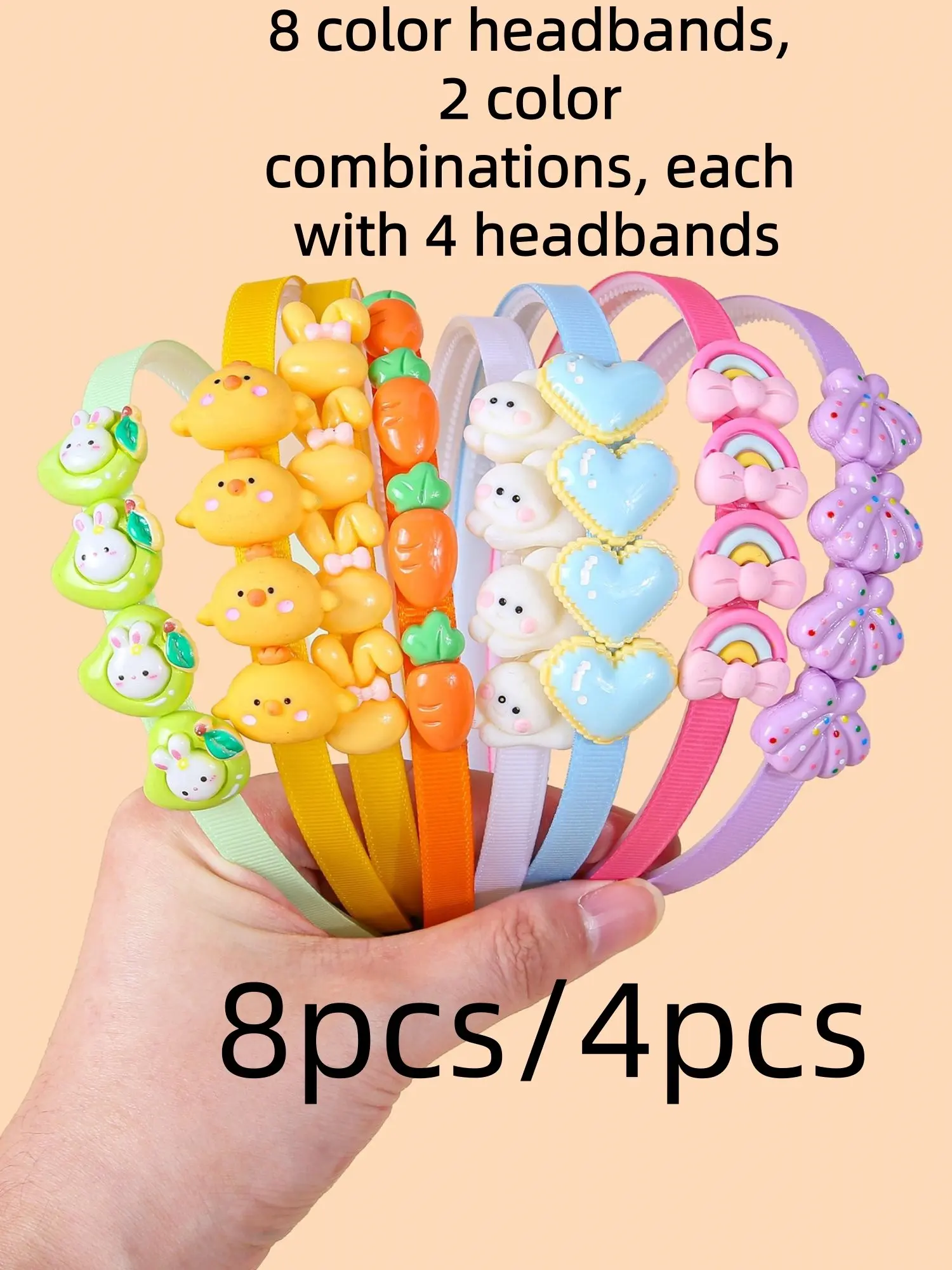 8pcs/4pcs/Resin Heart Carrot Hair Hoop Set, Cute Cartoon Bowknot Girl Headband, Perfect for Parties, Outdoors, Daily Wear, Teenage Girls' Stylish Accessories, Hair Accessories Sets