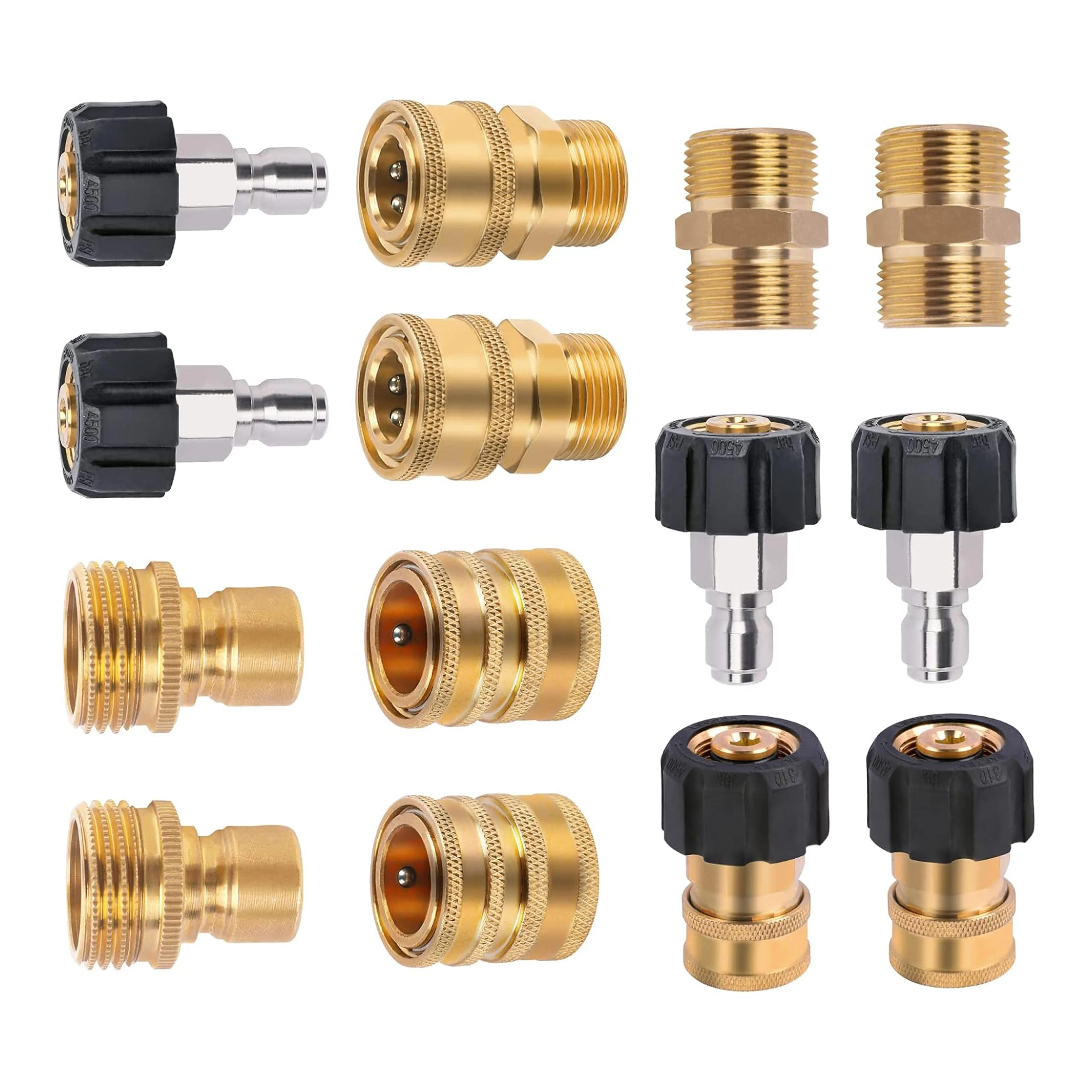 POHIR 14-Pack High-Quality Brass Quick Connect Pressure Washer Adapter Set, Garden Hose Fittings Kit with M22 Swivel to 3/8 in Connector, M22 Female to Female, 3/4 in Release Fitting, Easy to Connect and Disconnect, Max Working Pressure Up to 5000 PSI, Wa