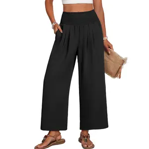 Lepunuo High Waisted Wide Leg Palazzo Pants for Women Summer Beach Vacation Lounge Trousers with Pockets 2026 Trendy