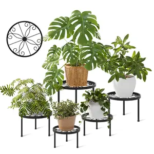 Bamworld Flower Stands Set of 5 Black Diameter 28/25/23/20/17 cm  Metal Round, Stable and Decorative, Flower Shelf for Indoor and Outdoor Use, Flower Stairs in 5 Sizes heavy duty plant stand