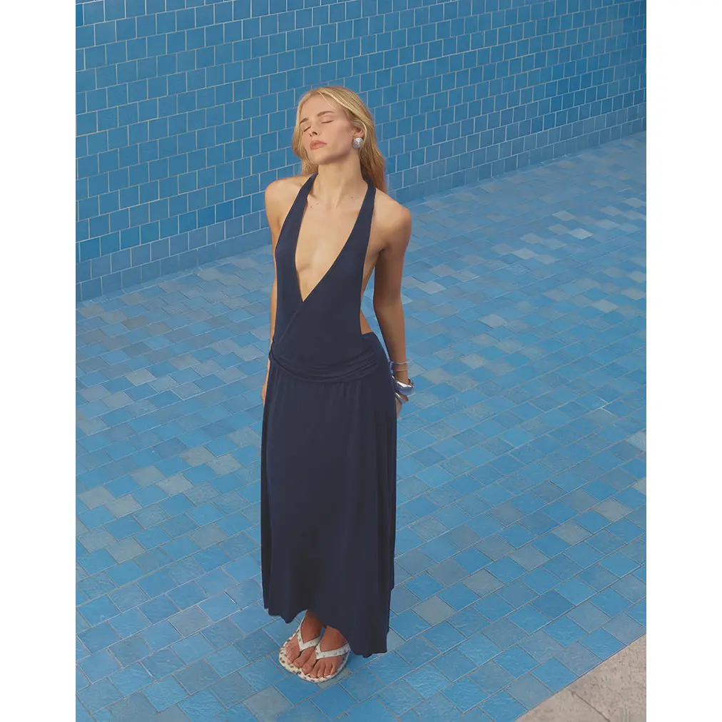 Kiku Maxi Dress in Cupro Navy