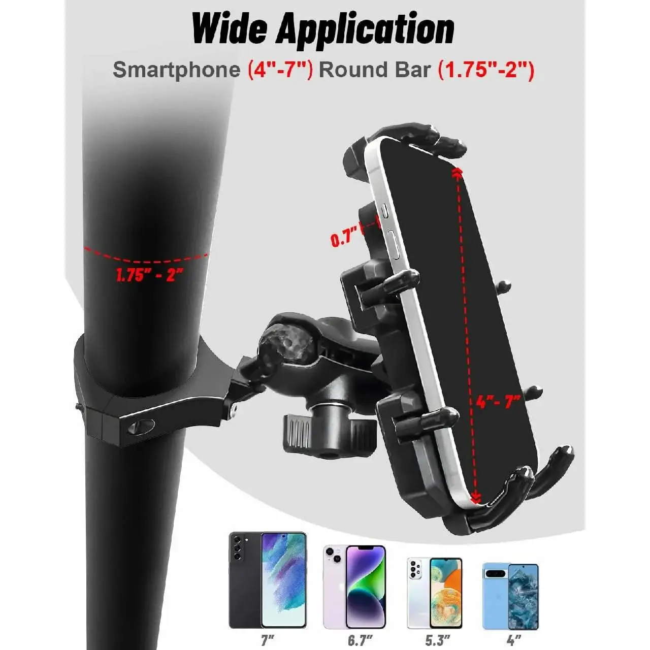 UTV Phone Mount - 360 Adjustable Heavy Duty Phone Holder 8 Claws Fits 1.75 to 2 Inch Round Tube Fits RZR Maverick X3 Ranger Pioneer Talon Teryx Mule for 4.0" to 7.2" Cell Phone (Colorful)