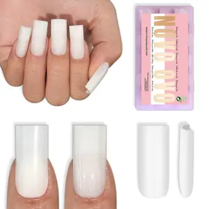 NOVO OVO Meidum Sharp Square Nail Tips Press on Pure Color Milky White,Extra Thick NEED Builder Gel Top Coat Glue Soft Gel Matte Fake Nail Extension,Full Cover False Nail for Salon DIY 15 Sizes 180pc