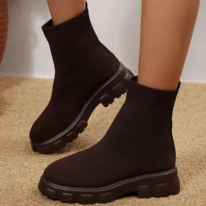 Women's Platform Sock Boots Winter Warm Elastic Knit Upper Casual Ankle Boots Indoor Outdoor Shoes