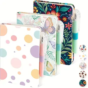 3PCS Pocket Journal Small Notebooks, A6 Mini Cute Notepads With Pen, Floral Cover, 100GSM Lined Paper, Hardcover Leather Small Journal For Women Girls Note Taking, 3.7" X 5.7"