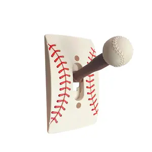 Baseball Light Switch Cover with Handle,Curved Plate with Red Stitch Pattern, Fits Standard Toggle Switches, 4.7"× 3"× 0.6", Sports Themed Wall Décor for Kids’ Bedrooms, Playrooms,Gift（Yellow cover Ball handle)