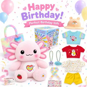 13" Axolotl animal furry friends Plush  home decor girlfriend christmas Gift Set with Dress-Up Clothes & Accessories – Soft huggable stuffed doll  with Storage Bag, DIY Stickers, child Birthday valentine party Gift for Girls Ages 4–12 clothing decoration
