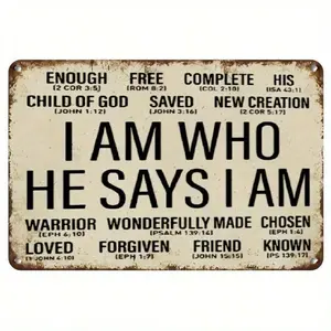 Christian Vintage Metal Sign – "I Am Who He Says I Am" Bible Verse Wall Art, 12x8 Inch Rustic Aluminum Plaque, Faith Inspirational Decor for Home, Office, Church, Indoor & Outdoor