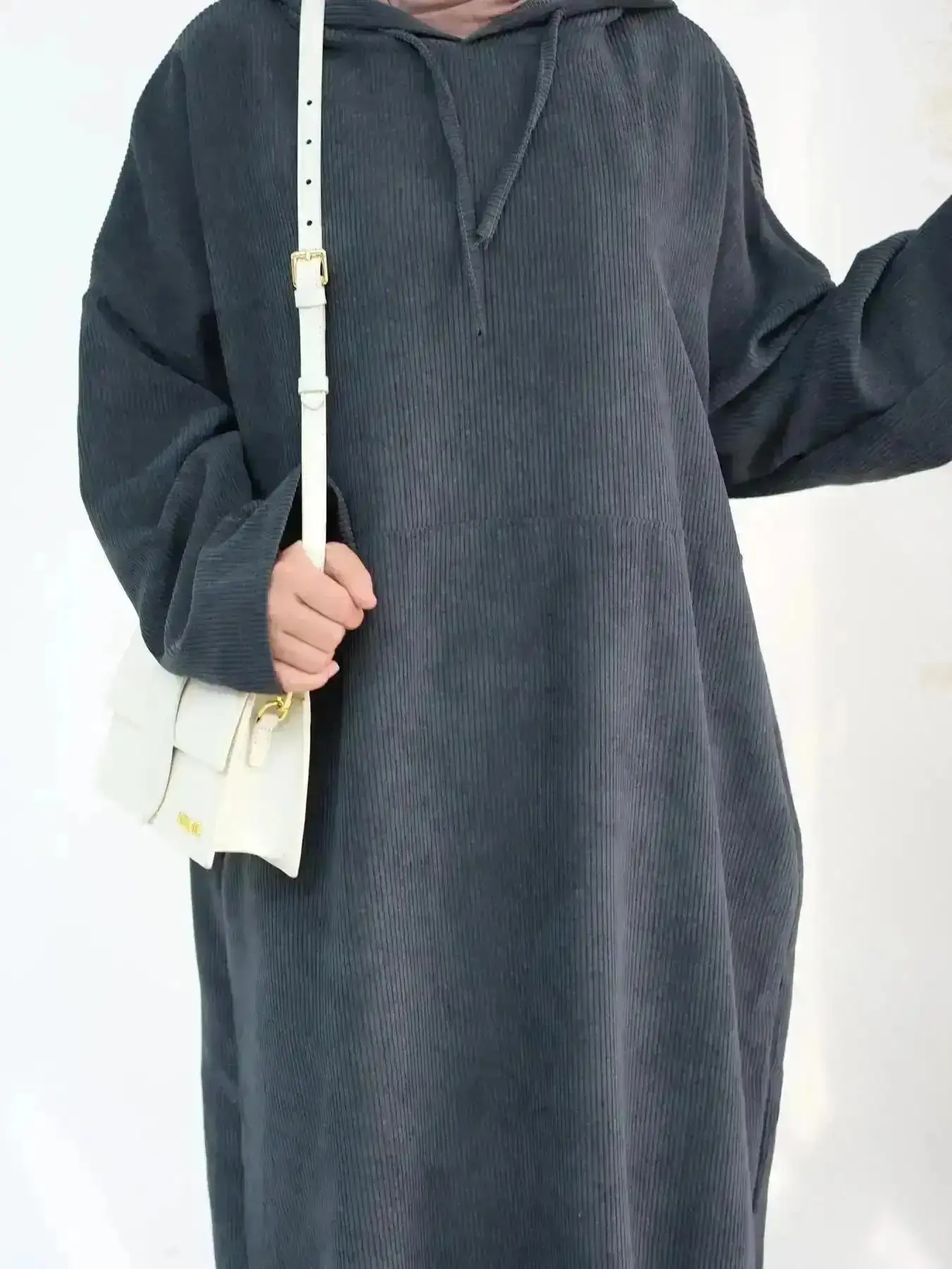 Lace Formal Dress, Drawstring Drop Shoulder Long Sleeve Hooded Kaftan Dress, Casual Pocket Sweatshirt for Fall & Winter, Islamic Clothing Daily Wear, Modesty Muslim Modest Outfits, Elegant, Formal, Versatile