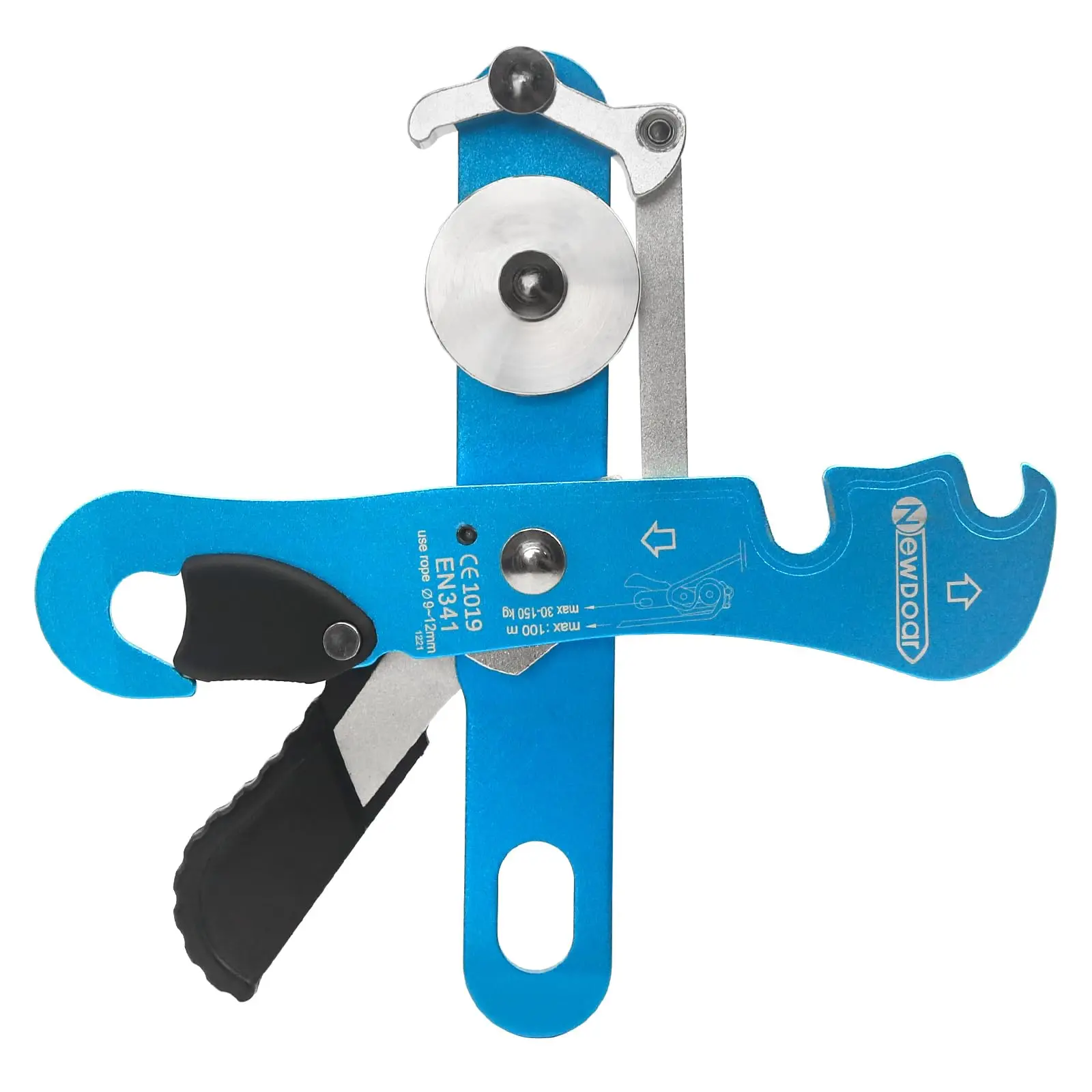 NewDoar Climbing Descender - Professional Belay/Rappel Device for 10-12mm Ropes, CE Certified for Rock Climbing & Rescue Work, Carabiner for Leash Suitable for Beginners & Professionals