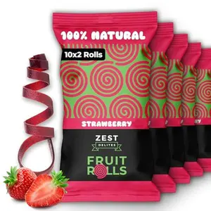 Fruit Rolls by Zest Delites, Healthy Fruit Snacks for Kids & Adults, Vegan, Lunchbox Snacks & School Lunch Snacks, Made from Real Fruit: Strawberry, 10 Pack - A Twist on Fruit Leather & Fruit Strips
