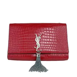 Pre-owned YSL Leather Crossbody Bags Yves Saint Laurent Red Classic Monogram Tessel Crocodile Crossbody Bag
