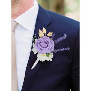 Rinlong Boutonniere Lavender Purple Wedding Flower