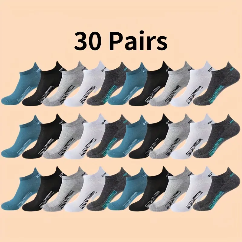 Women's Sporty Ankle Socks (30 Pairs) - Socks for Women, Spandex, Ultra-Soft, Moisture-Wicking, Lightweight, Breathable, Assorted Colors, 1 Size Fits Most for Running, Prolonged Sweat Activities, Sporty Socks