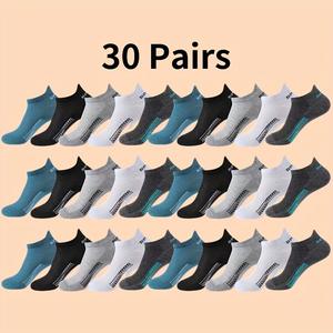 Women's Sporty Ankle Socks (30 Pairs) - Socks for Women, Spandex, Ultra-Soft, Moisture-Wicking, Lightweight, Breathable, Assorted Colors, 1 Size Fits Most for Running, Prolonged Sweat Activities, Sporty Socks