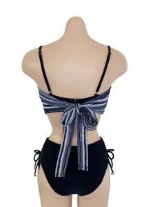Japanese Vintage Striped Bikini Set, Spaghetti Strap Top & Bottoms, Small Bust Coverage, Conservative Swimsuit for Beach & Hot Springs