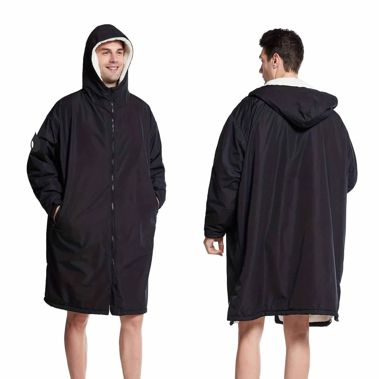 1pc High Quality Changing Robe, Long Sleeve Outdoor Windproof Warm Changing Robe with Fleece Lining And Hooded for Swimming Surfing Diving Camping Hiking, Keep Warm